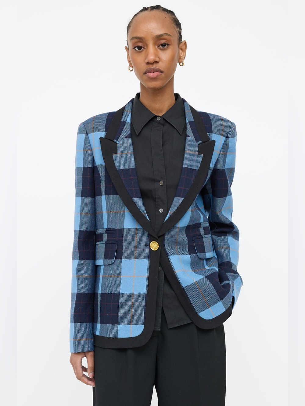 SMYTHE Check Peak Lapel Wool Blazer